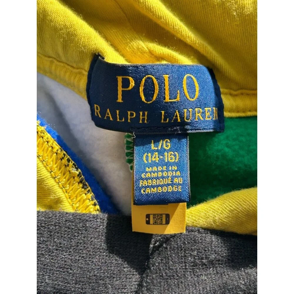Polo Ralph Lauren Youth 14-16 Hoodie Sweatshirt Color Block Preppy‎ Y2K 17740x